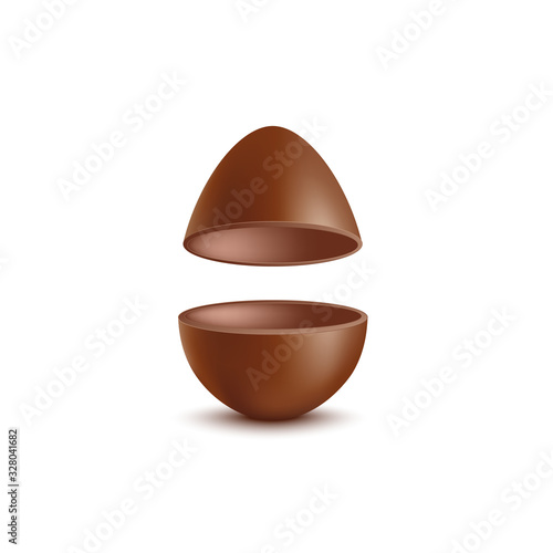 Mockup of Easter chocolate egg halves realistic vector illustration isolated.
