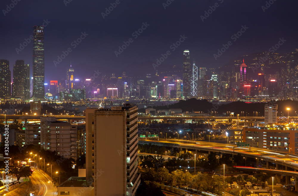 Cityscape advertisement displays on Hong Kong buildings