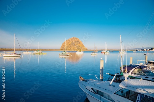 panorama of boats in Morro Bay in California