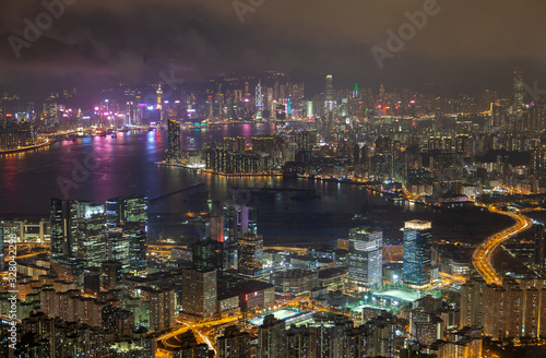 Cityscape modern Hong Kong city buildings on coastline