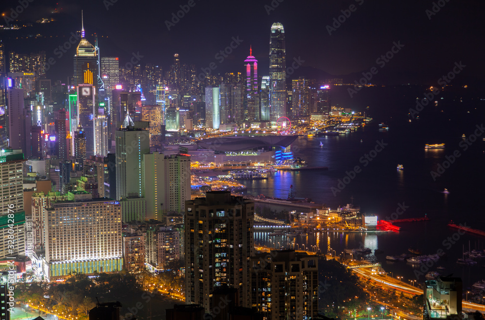 Fototapeta Cityscape Hong Kong districts with night illumination