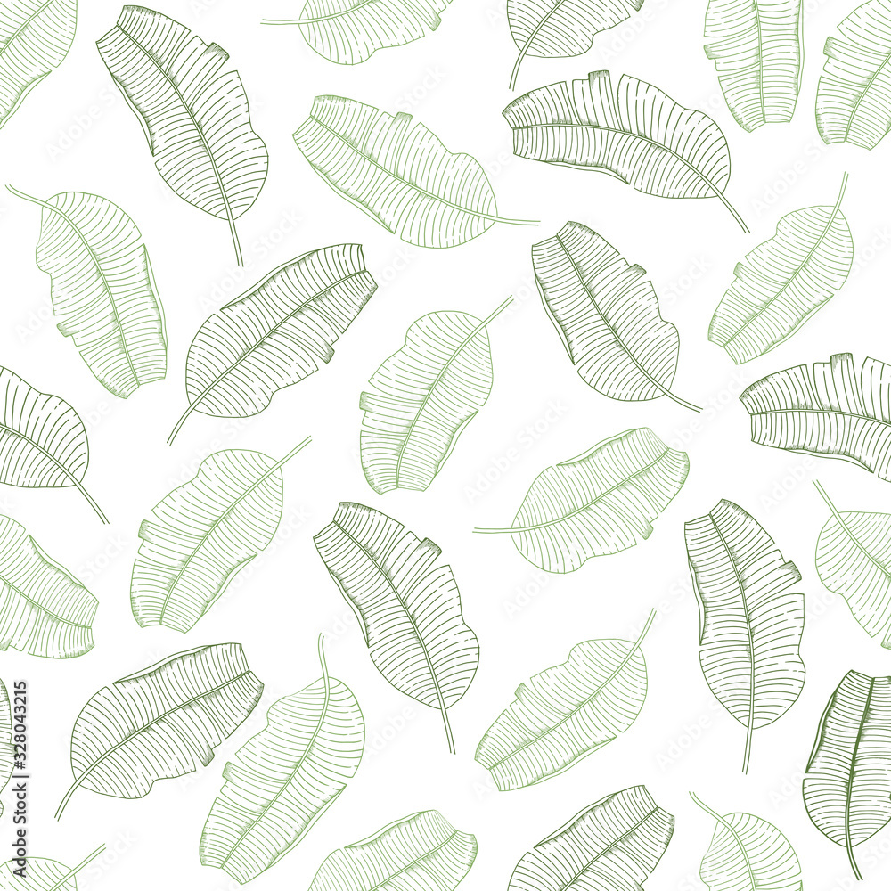 Vector seamless pattern with banana leaves