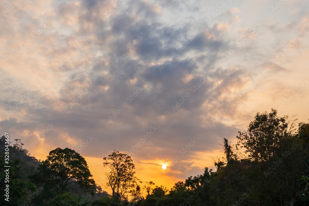 Fototapeta premium The sunrise in the morning sky is used for the background.