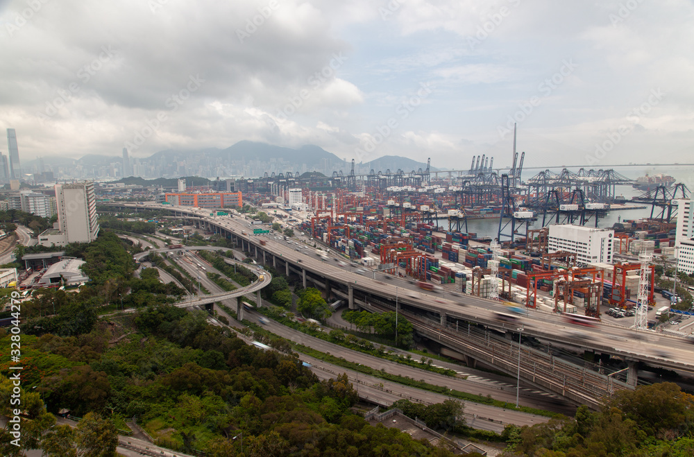 Container terminal special Hong Kong cranes load cargo vessels