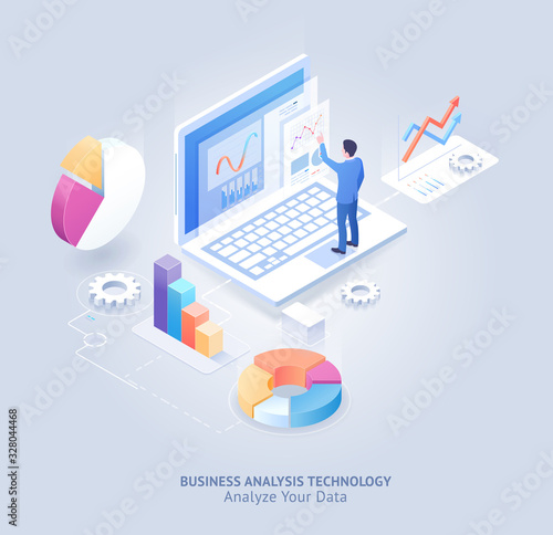 Business analysis technology isometric vector illustration.