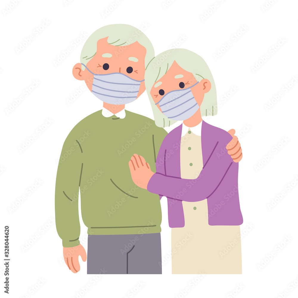 vector illustration of a pair of parents wearing masks on their faces to avoid air, virus and bacterial pollution