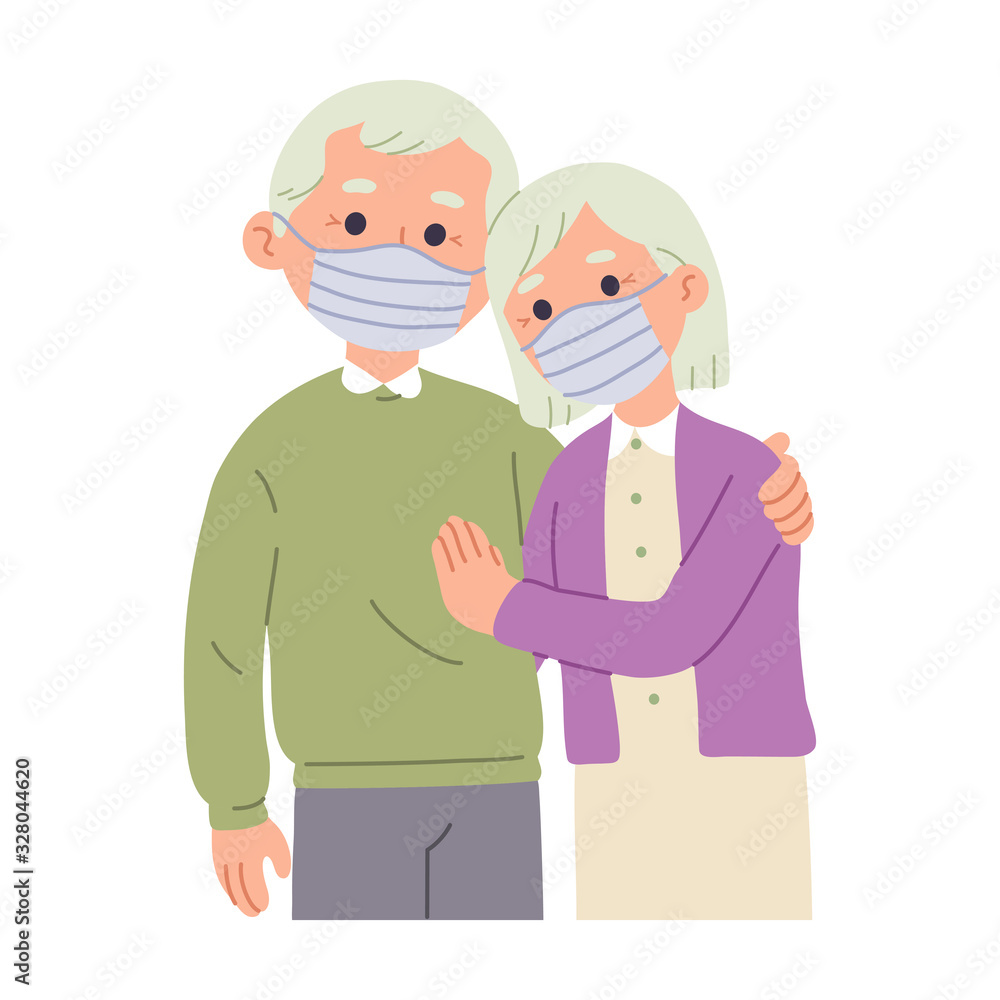 vector illustration of a pair of parents wearing masks on their faces to avoid air, virus and bacterial pollution vector illustration of a pair of parents wearing masks on their faces to avoid air, virus and bacterial pollution