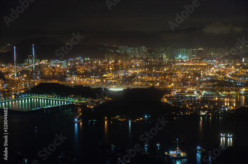 Container port modern Hong Kong city with bright illumination