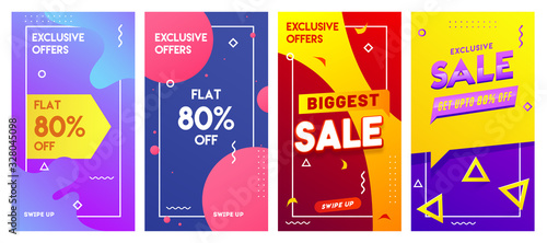 Exclusive Sale Template or Flyer Design Set with 80% Discount Offer on Abstract Background.