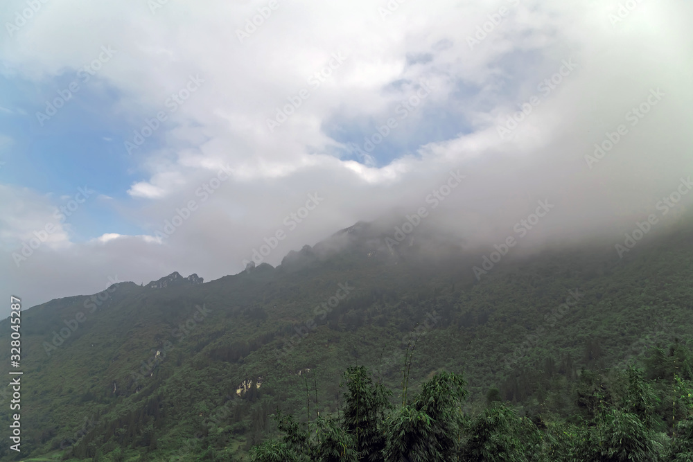 Mountain fog range misty panoramic landscape sky