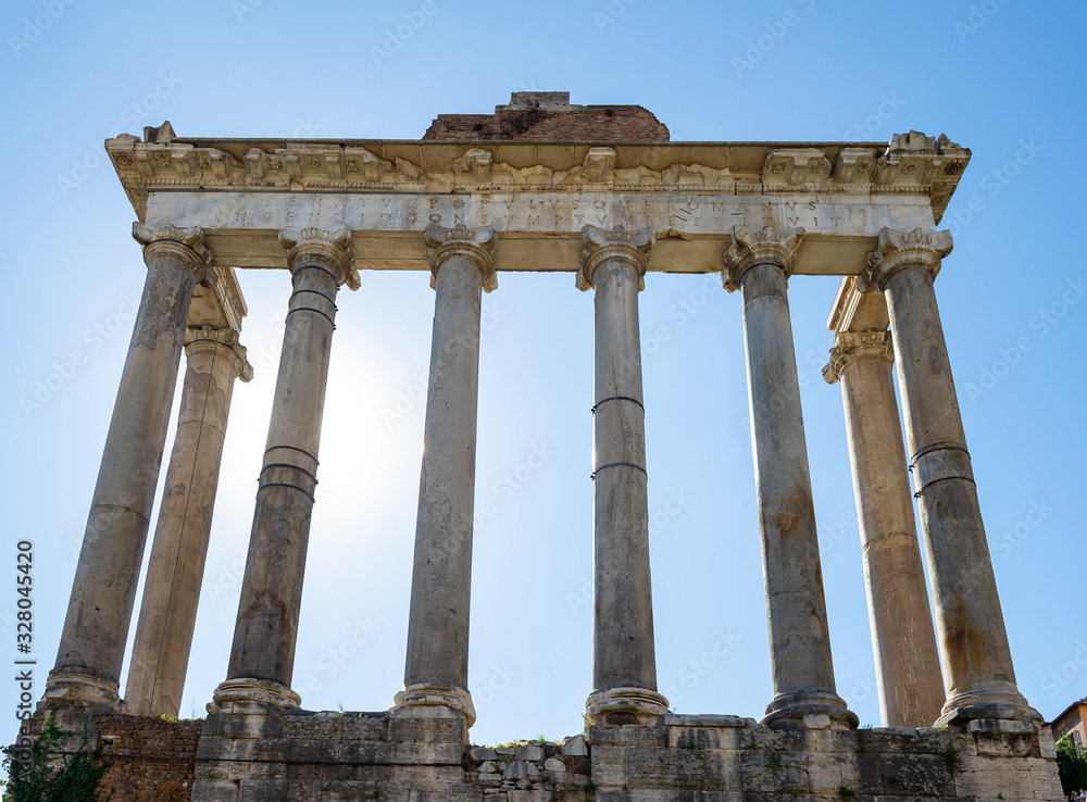 Rome Italy.22.10.2015.Temple of Saturn in theArcheological Park of the Colosseo in Rome