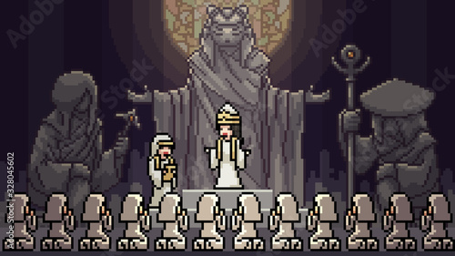 vector pixel art scene cult meeting