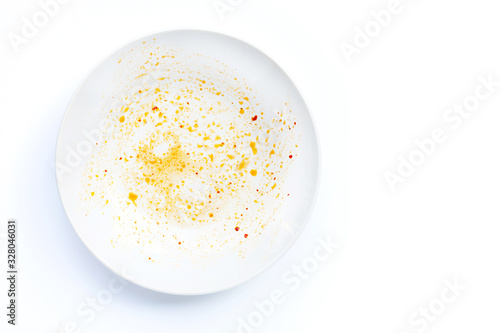 Dirty dish on white background.