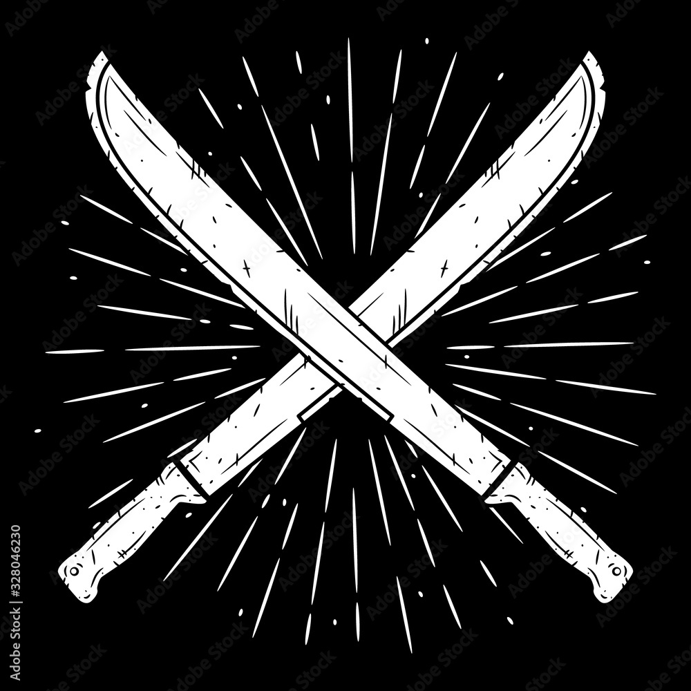 Crossed machetes. Hand drawn vector illustration with a crossed