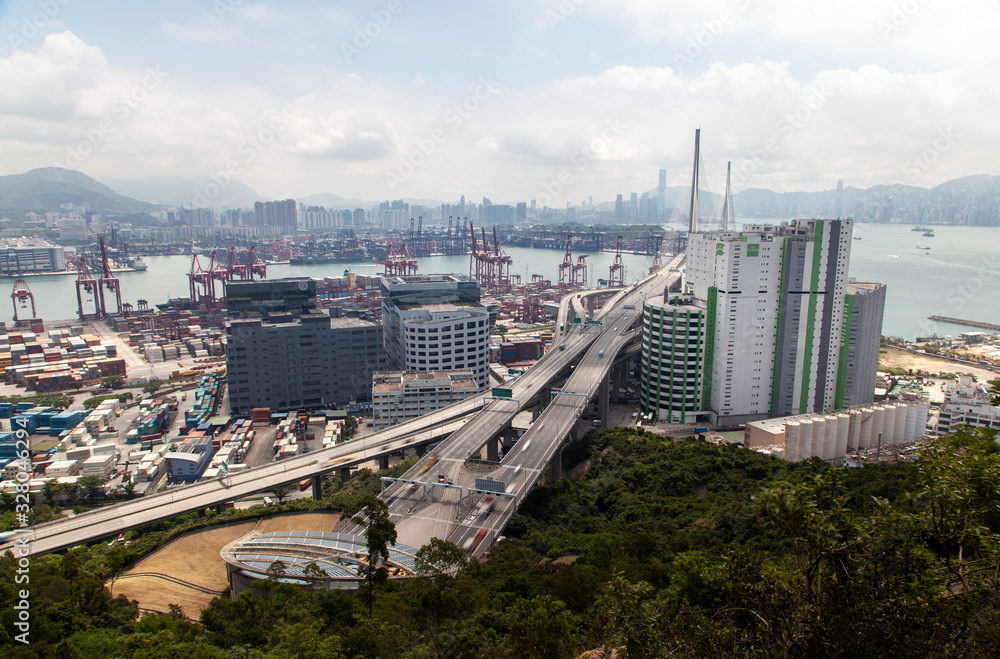 Container port Hong Kong cargo with cranes