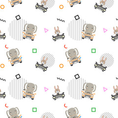 Fototapete Tiermuster mit Fahrzeugen Babymuster Tiere im Auto Formen  © Maryam Hamila