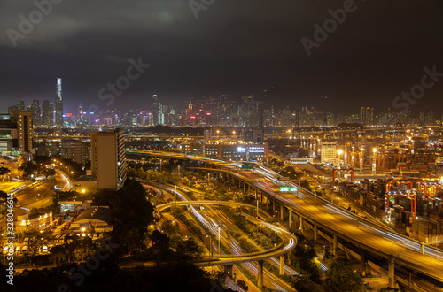 Container port Hong Kong harbor with cranes