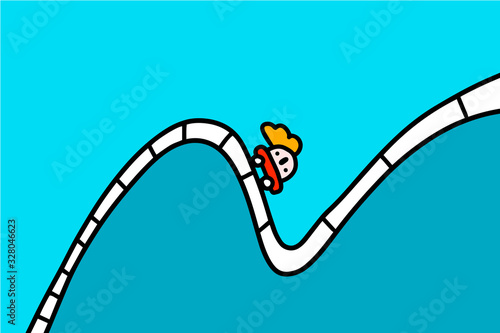 Rollercoaster hand drawn vector illustration in cartoon comic style man driving down after climbing up business metaphore