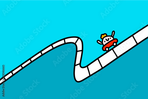 Rollercoaster hand drawn vector illustration in cartoon comic style man climbing up after fall business metaphore stocks prints posters cards zigzag