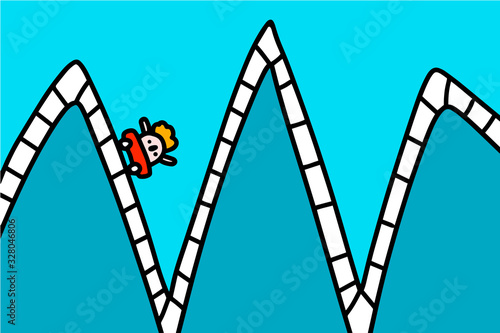 Fototapeta Naklejka Na Ścianę i Meble -  Rollercoaster hand drawn vector illustration in cartoon comic style man falling down after climbing zigzag process