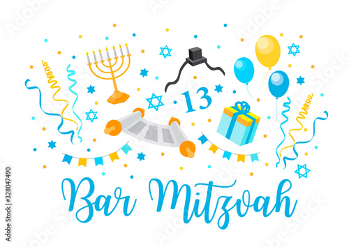 Bar Mitzvah congratulation or invitation card. jewish tradition boy's birthday