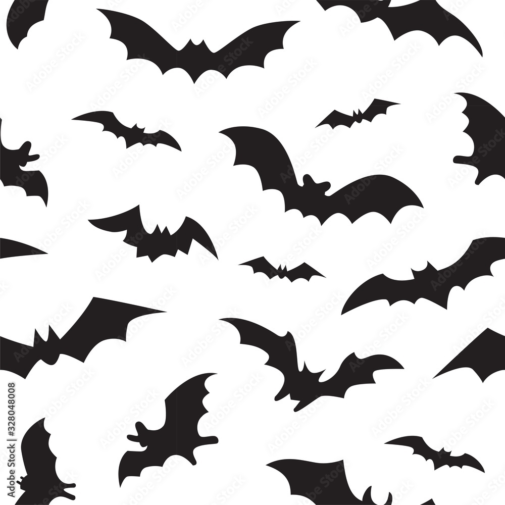 Seamless pattern with black bats. Scary vampire bat silhouettes background. Seamless pattern with black bats. Scary vampire bat silhouettes background.