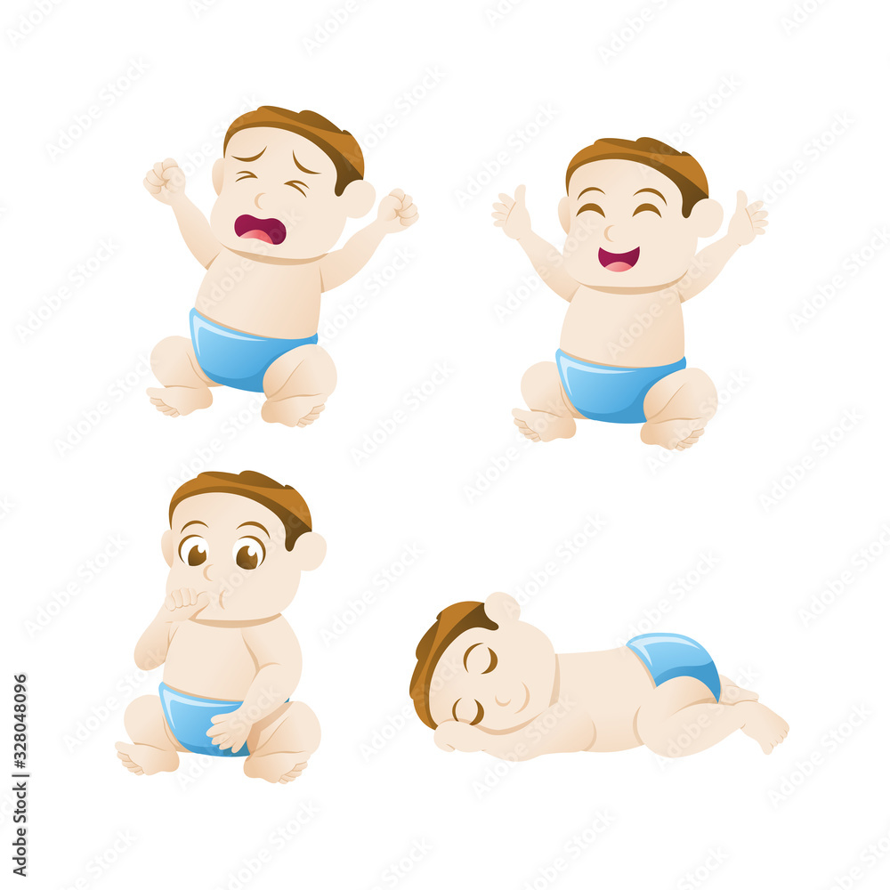 Vector set cute little baby with different emotions Vector set cute little baby with different emotions
