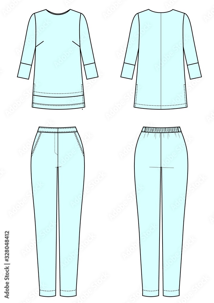 Nurse uniform vector sketch, back and front side Nurse uniform vector sketch, back and front side