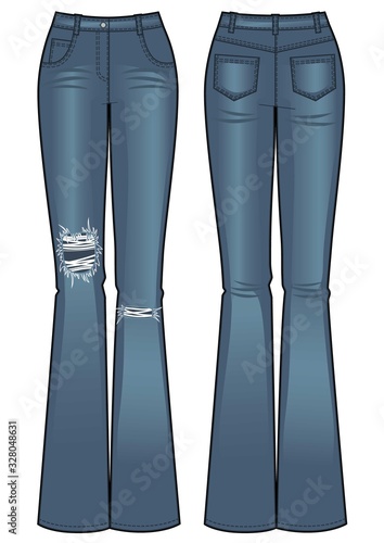 flared jeans isolated, front and back