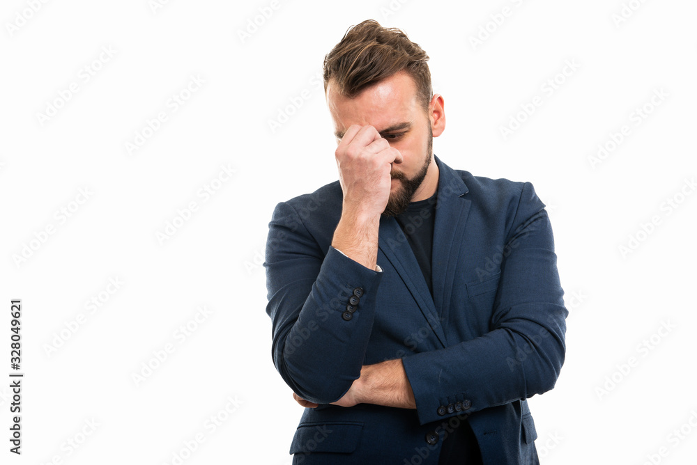Business man wearing smart casual clothes making thinking gesture Business man wearing smart casual clothes making thinking gesture