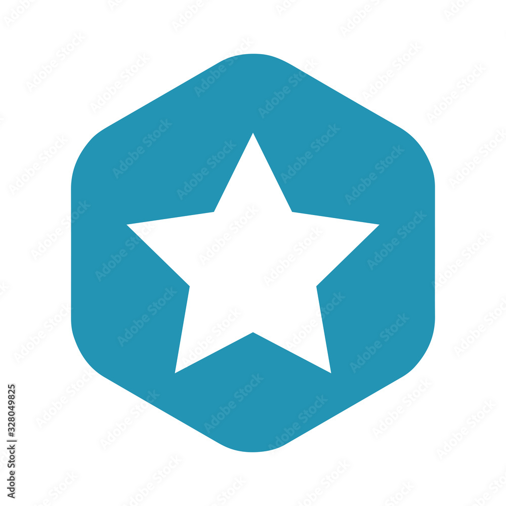 Star icon. Silhouette of a white star on a blue hexagon. Vector illustration for design and web isolated on white background. Star icon. Silhouette of a white star on a blue hexagon. Vector illustration for design and web isolated on white background.