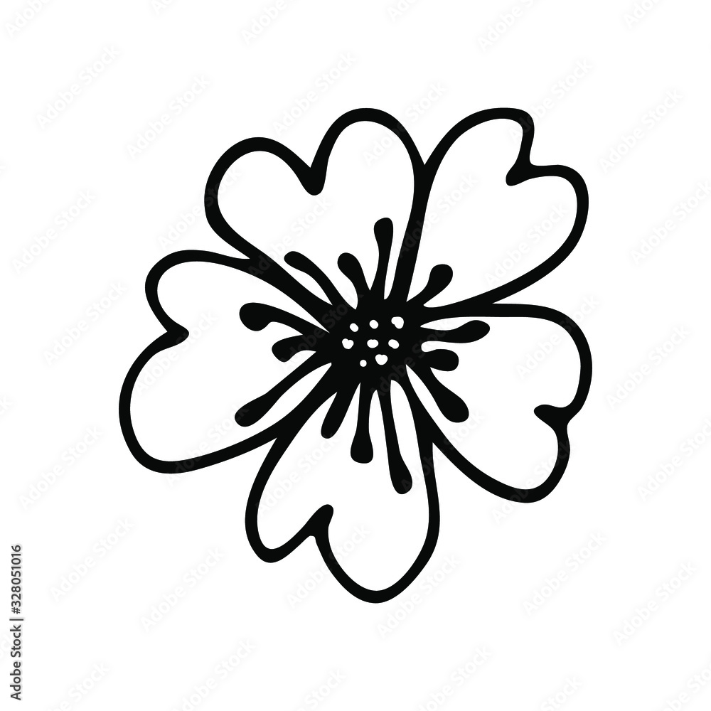 Single doodle flowers.  fantasy flower in hand-drawn style. vector flower. element for design. Hipster grunge drawings.