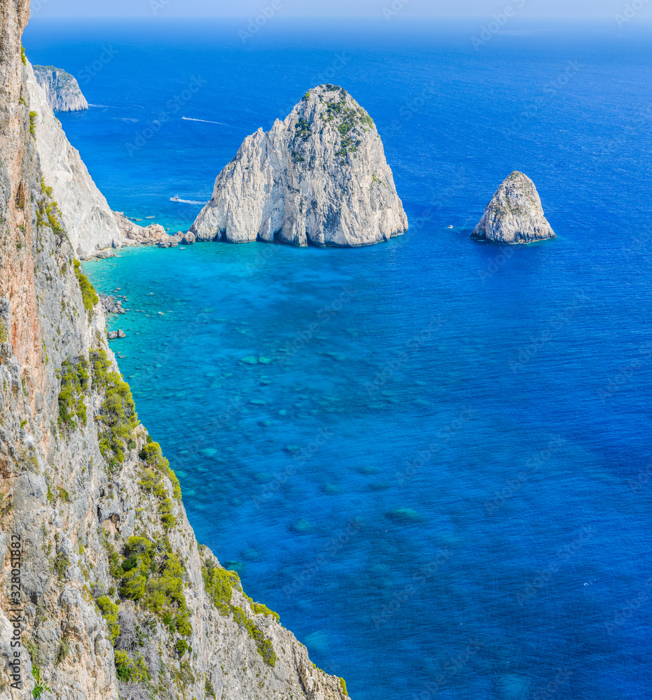 View from above of the famous mizithres rock formation in Keri Zakynthos Greece