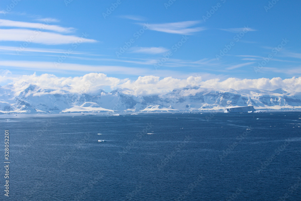 Mountains of the Antarctic Peninsula. The mountains in the Gerlache Strait in the Danco Coast, Antarctica