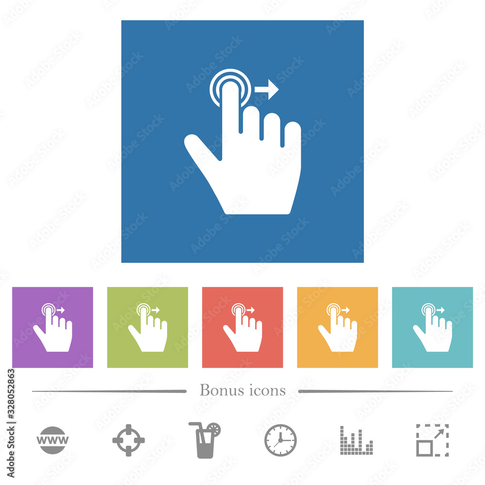 Obraz premium Right handed slide right gesture flat white icons in square backgrounds