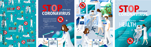 Set vector posters stop coronavirus, medial healthcare