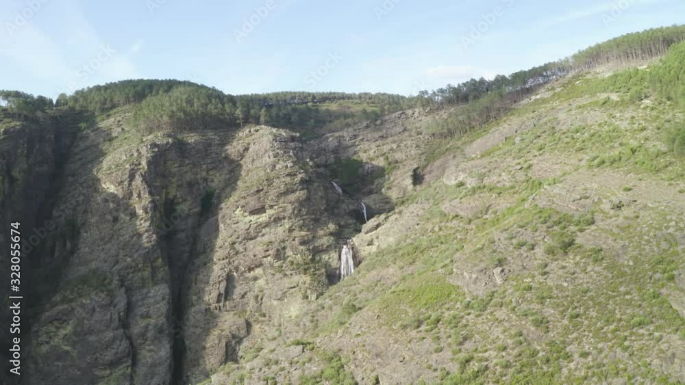 Fisgas de ermelo waterfall drone aerial view in Mondim de Basto, most beautiful in Portugal Fisgas de ermelo waterfall drone aerial view in Mondim de Basto, most beautiful in Portugal