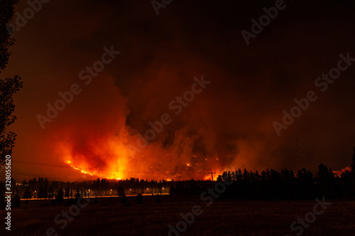 Night view of wildfires occurred in Esquel, Patagonia, Argentina on March 3 2020