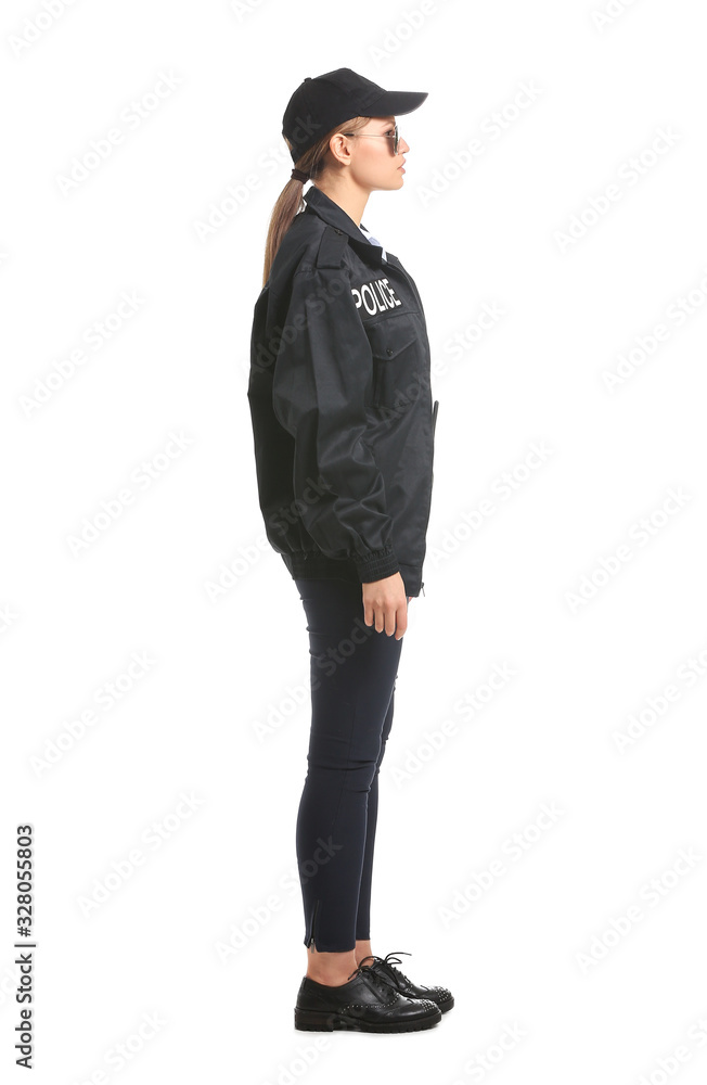 Female police officer on white background Female police officer on white background