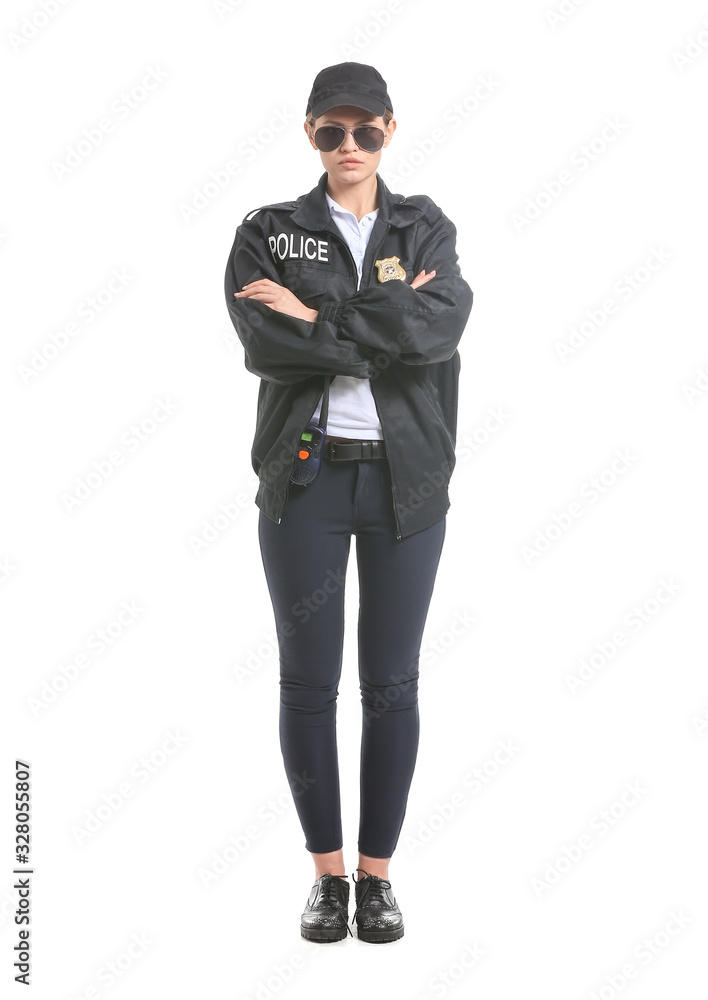 Female police officer on white background Female police officer on white background