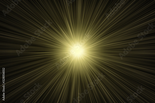 Yellow abstract background with rays of light. Futuristic computer graphic.