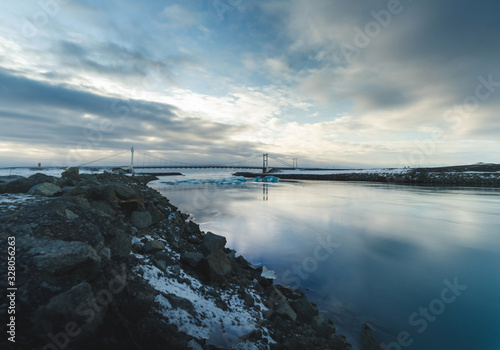 Jokulsarlon Glacier Lagoon in Iceland. Icelandic Cold Winter. Beautiful Nature Background.