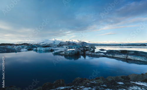 Jokulsarlon Glacier Lagoon in Iceland. Icelandic Cold Winter. Beautiful Nature Background.