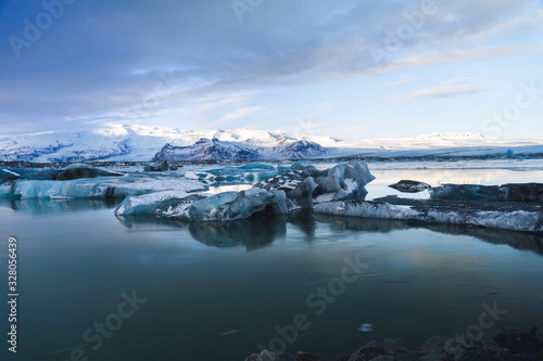 Jokulsarlon Glacier Lagoon in Iceland. Icelandic Cold Winter. Beautiful Nature Background.