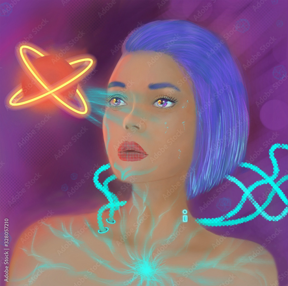 Retrowave portrait of cyberpunk girl\\ cyberpunk portrait illustration ...