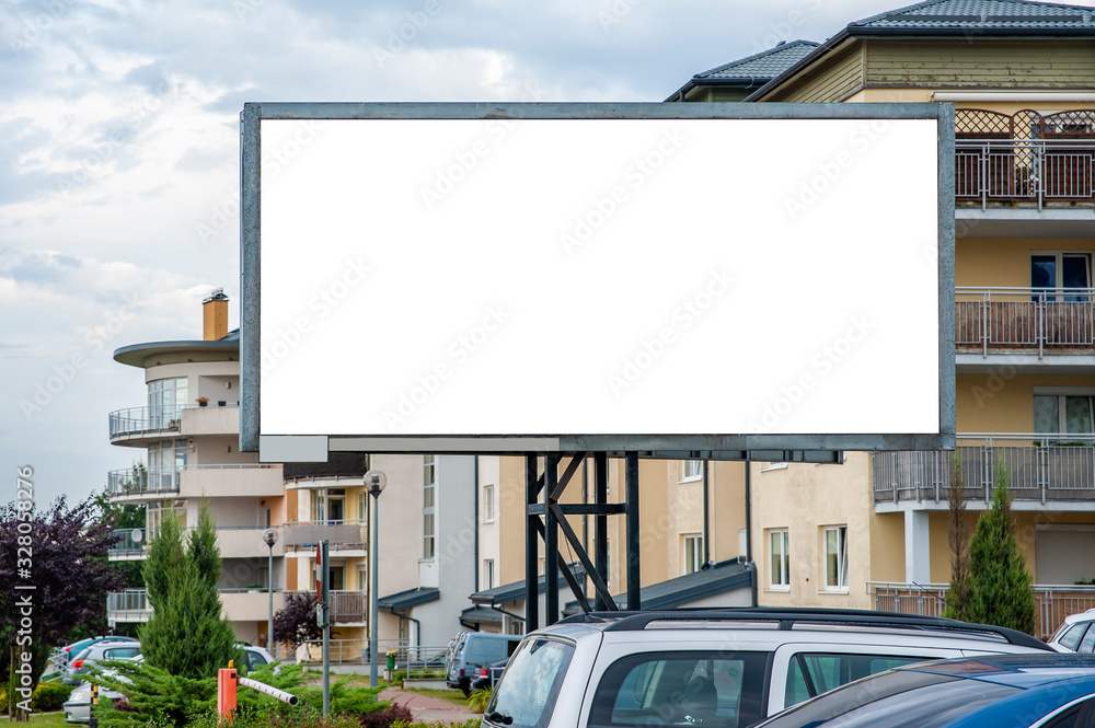 Blank white billboard for advertisement on the residential area - obrazy, fototapety, plakaty 