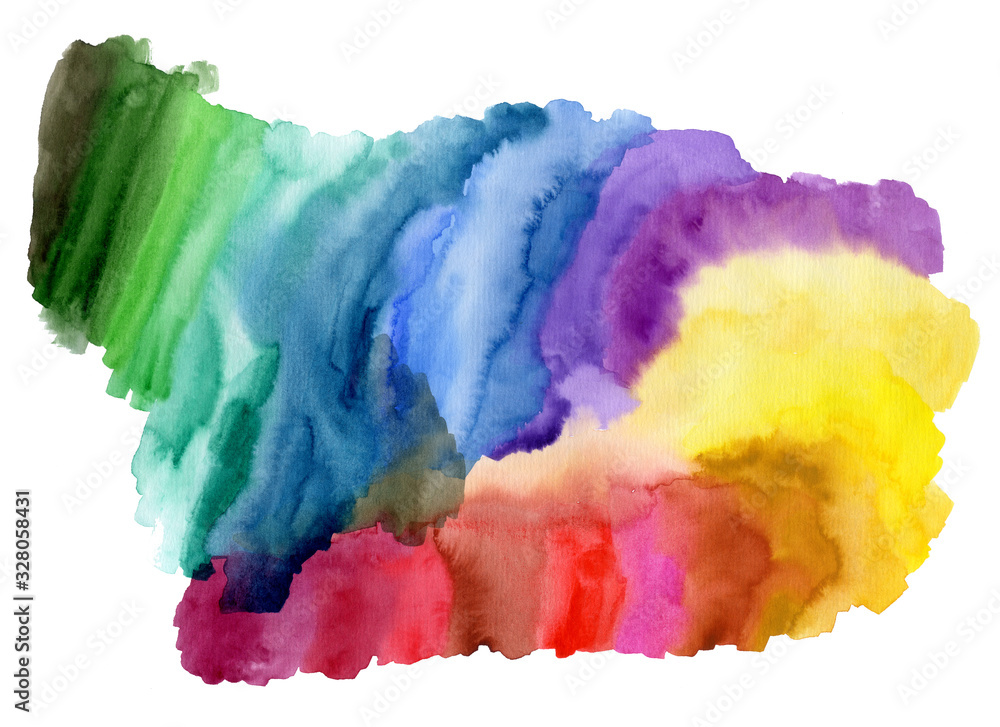  Rainbow colors watercolor stains, abstract background.