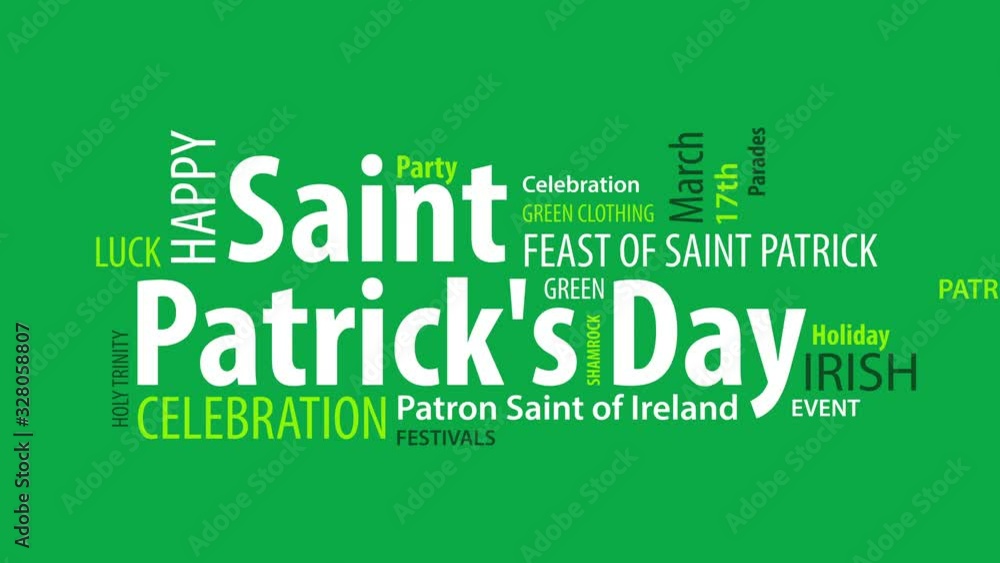 Animated Saint Patrick's Day Word Cloud on a Green Background Animated Saint Patrick's Day Word Cloud on a Green Background