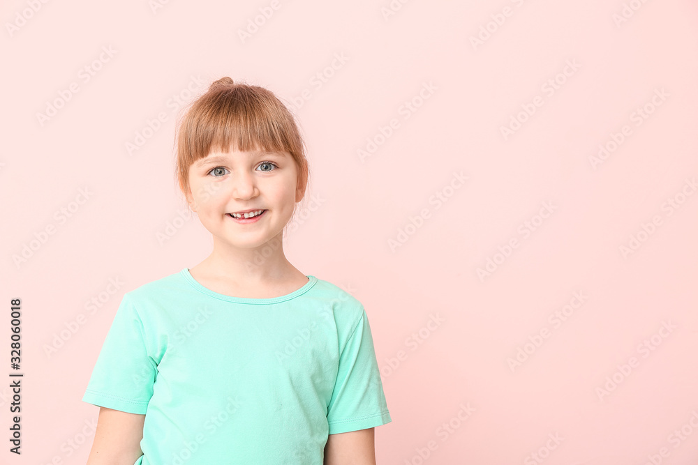 Smiling little girl on color background Smiling little girl on color background