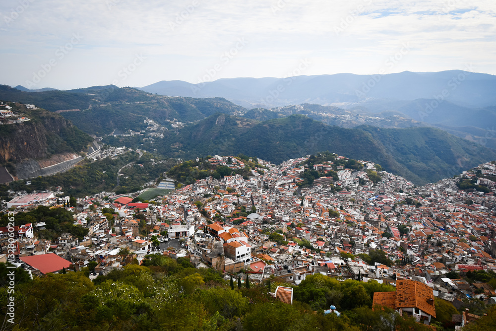 Panoramic view of the town of Taxco Guerrero Mexico.